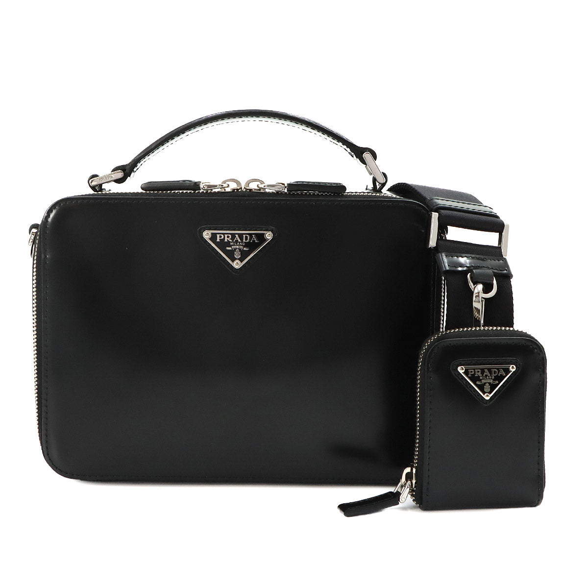 Brique 2way Hand Shoulder Bag Leather Nero Black 2VH069 Purse