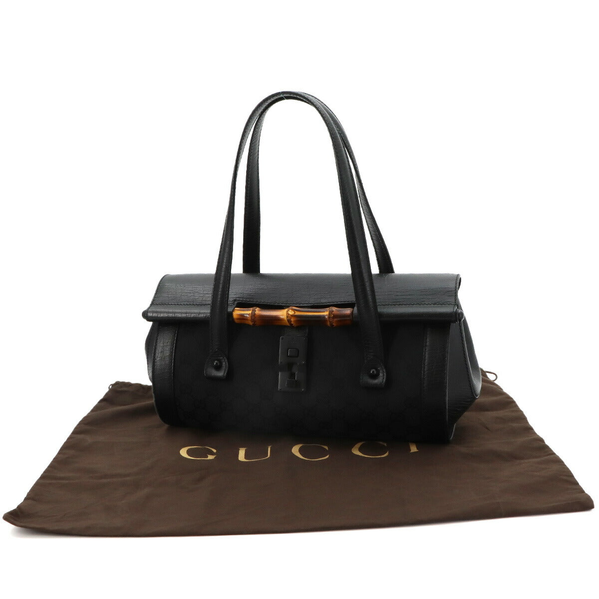 Bamboo Hand Bag GG Canvas Leather Black 111713 Purse