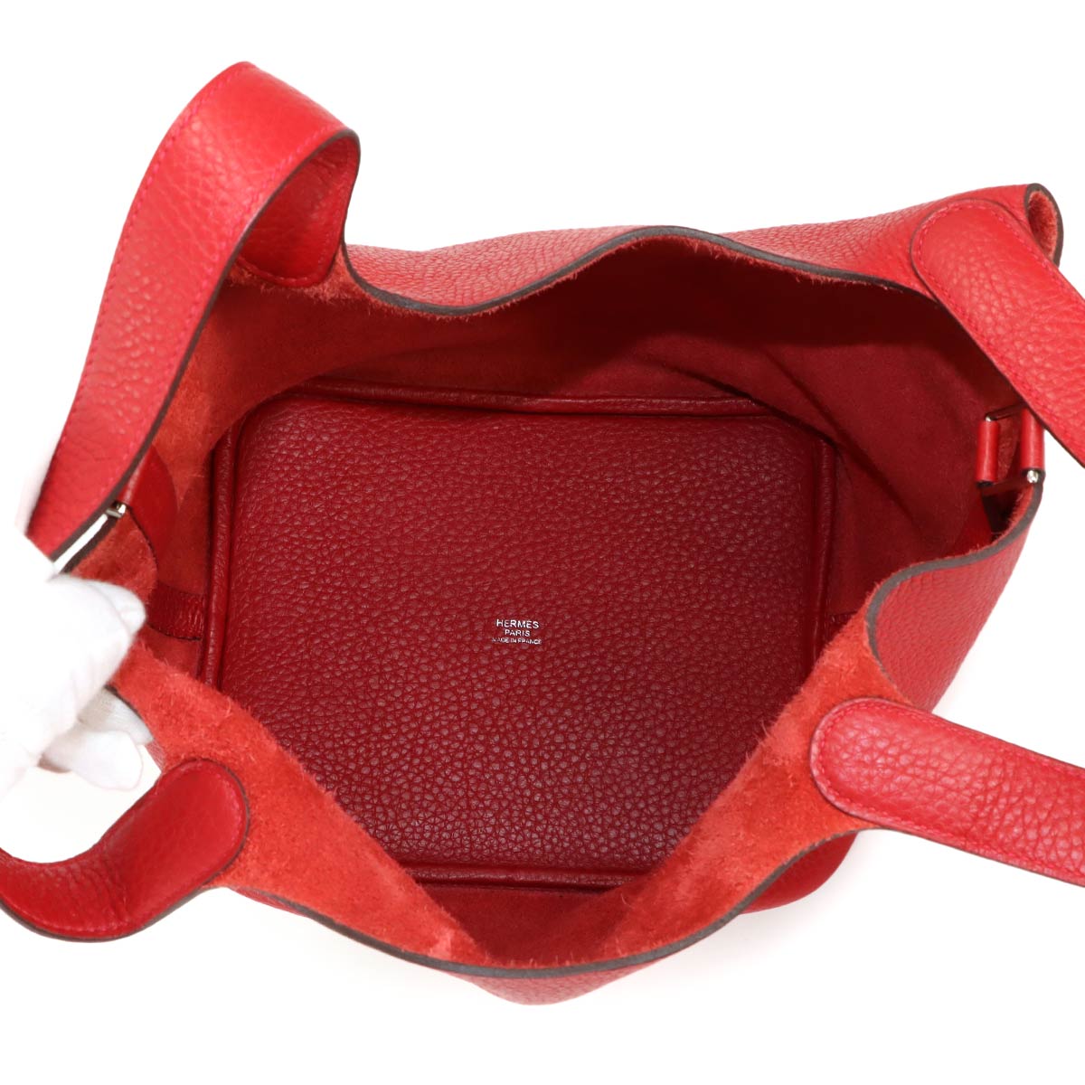 Picotin Lock MM Hand Bag Taurillon Clemence Rouge Casaque