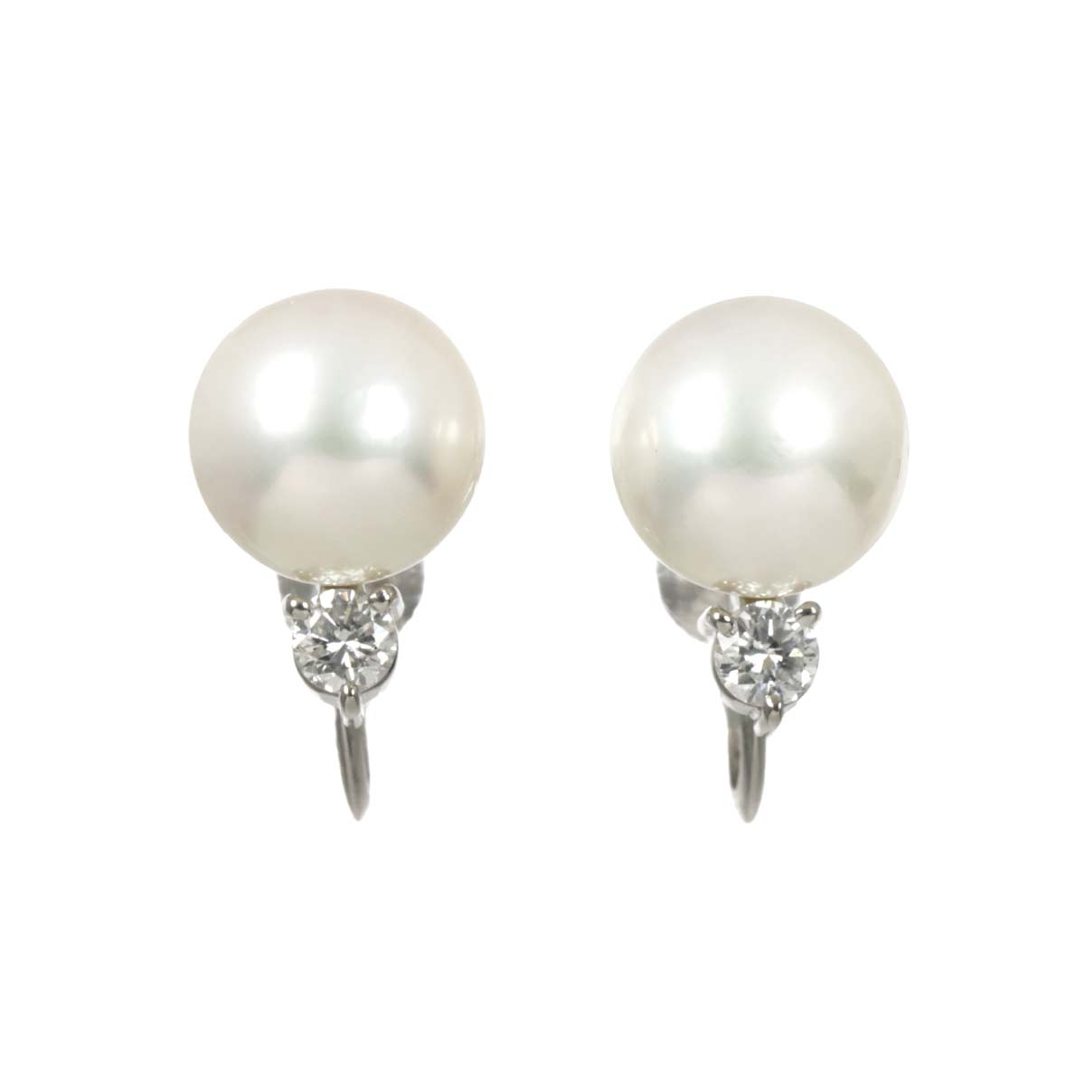 Akoya Pearl 9.3mm Diamond 0.14/0.13ct Earrings Pt Platinum