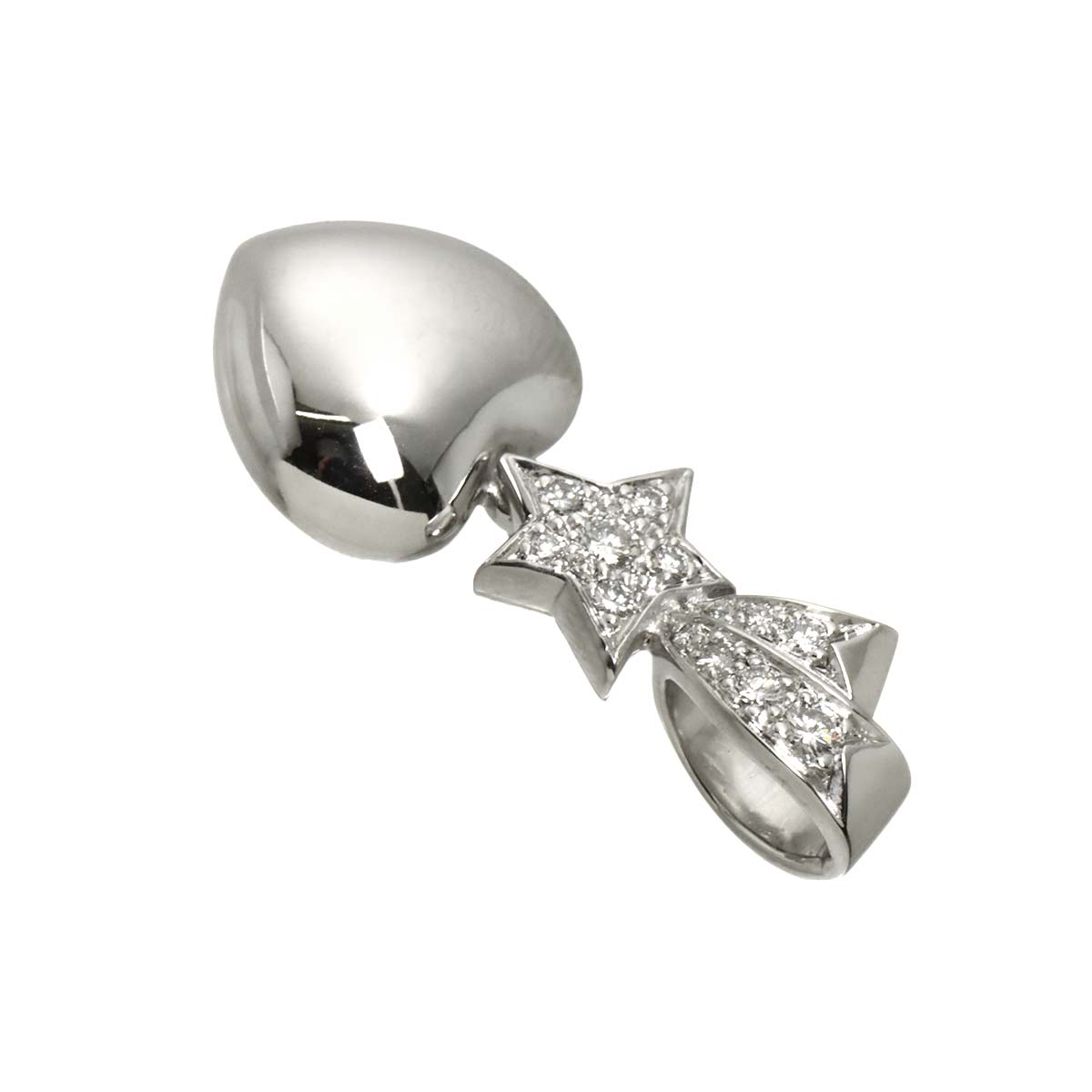 Comet Heart Star Diamond Charm Pendant Top 18K WG 750