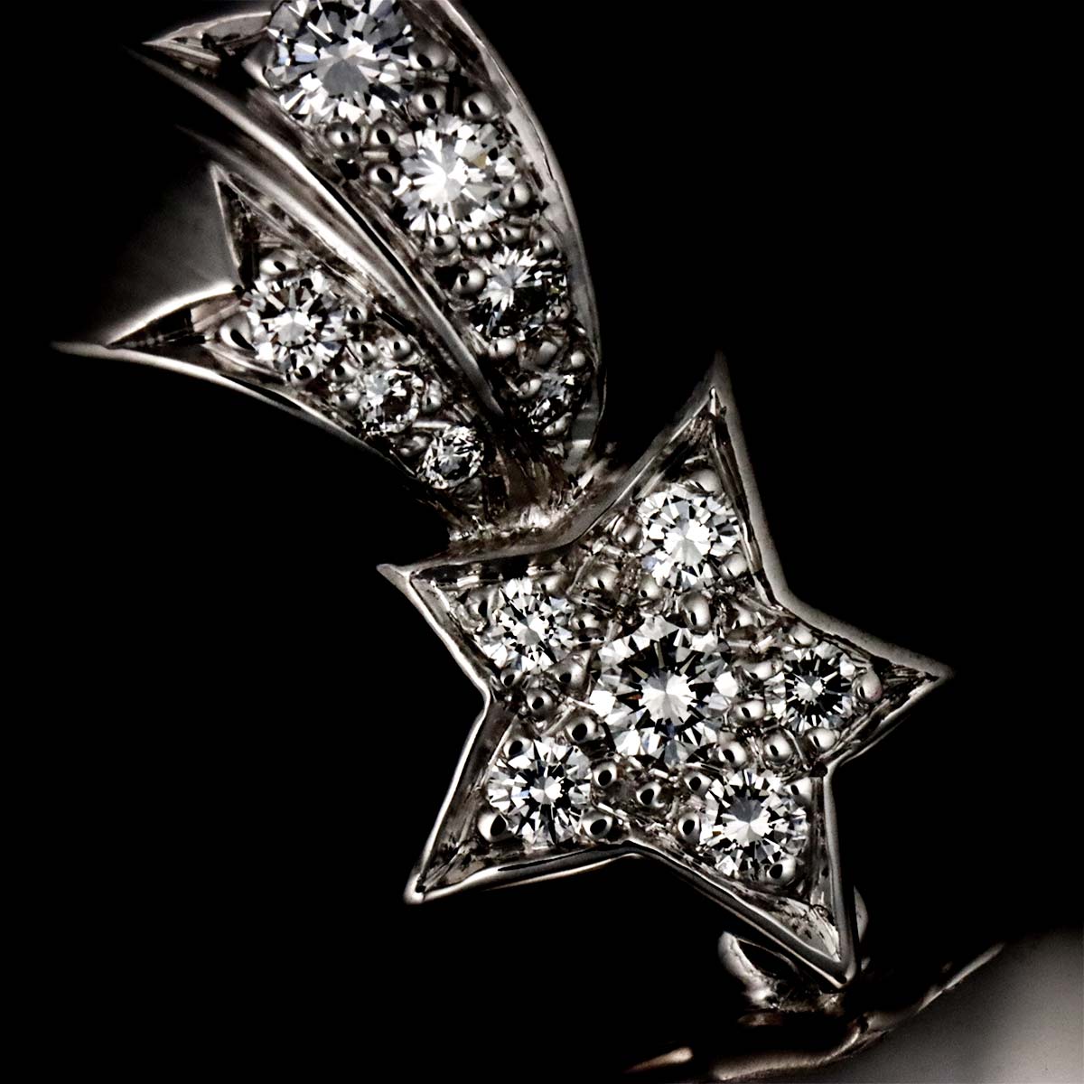 Comet Heart Star Diamond Charm Pendant Top 18K WG 750