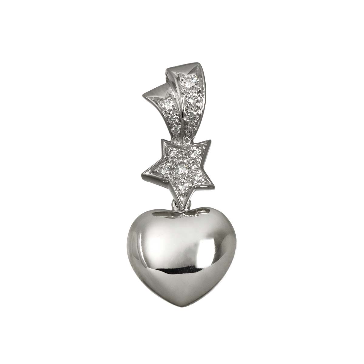 Comet Heart Star Diamond Charm Pendant Top 18K WG 750