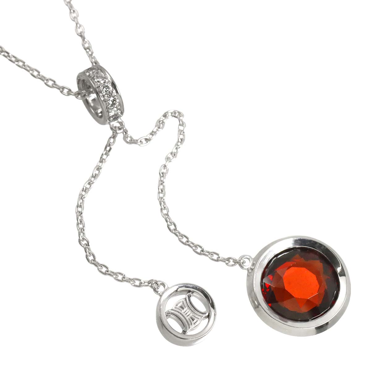 Garnet Diamond Necklace 18K White Gold 750