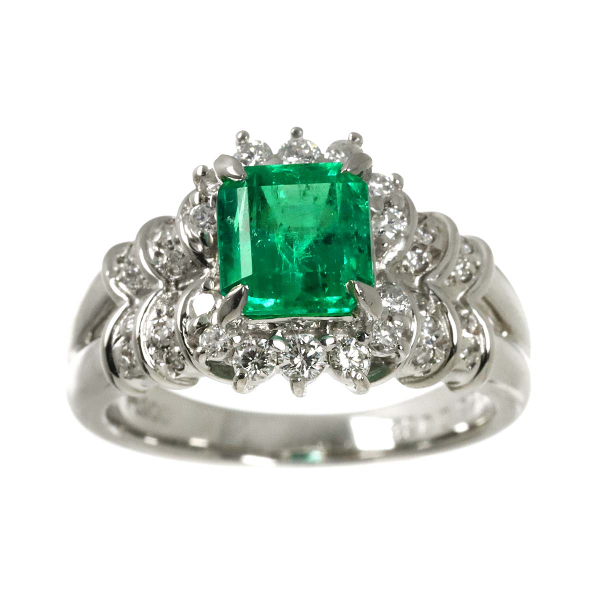 Emerald 1.63ct Diamond 0.38ct Ring Pt Platinum size6.5-6.75(US)