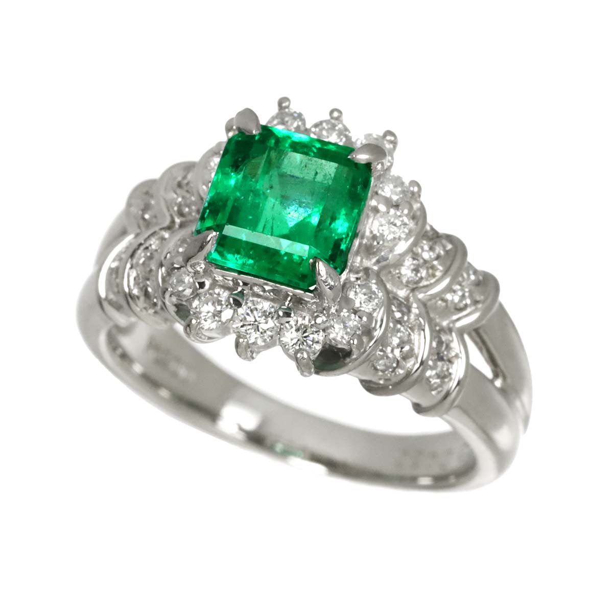 Emerald 1.63ct Diamond 0.38ct Ring Pt Platinum size6.5-6.75(US)