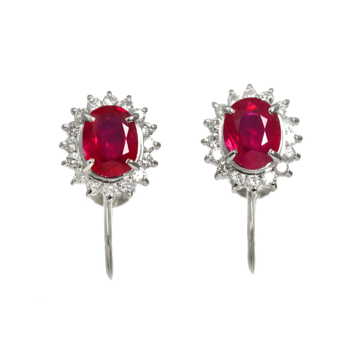 Ruby 0.68ct/0.65ct Diamond 0.13ct/0.13ct Earrings Clip on Platinum