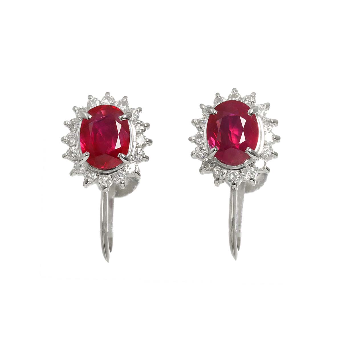 Ruby 0.68ct/0.65ct Diamond 0.13ct/0.13ct Earrings Clip on Platinum