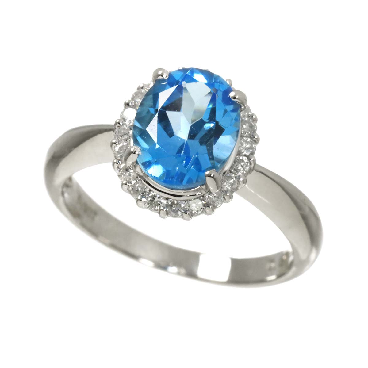 Blue Topaz Diamond 0.26ct Ring Pt Platinum size6-6.25(US)