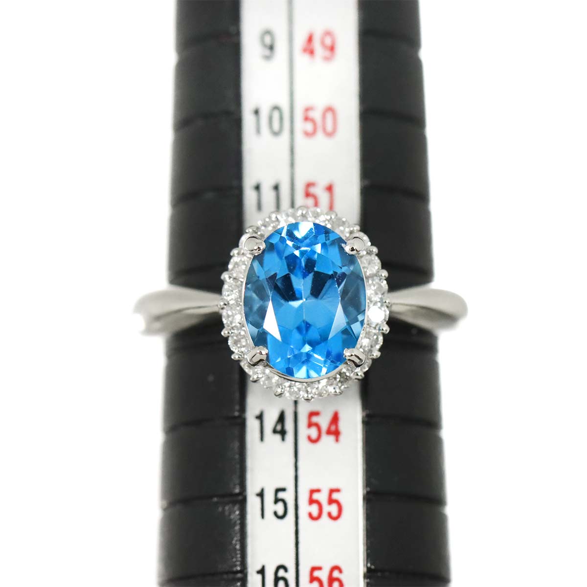 Blue Topaz Diamond 0.26ct Ring Pt Platinum size6-6.25(US)