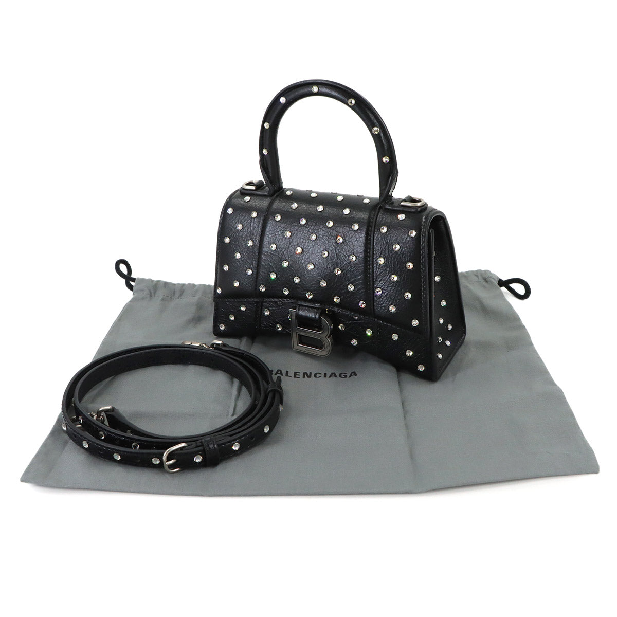 Hourglass XS Hand Shoulder Bag Leather Black 592833