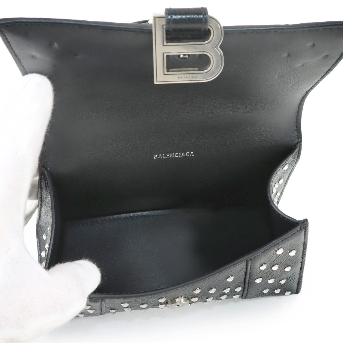 Hourglass XS Hand Shoulder Bag Leather Black 592833