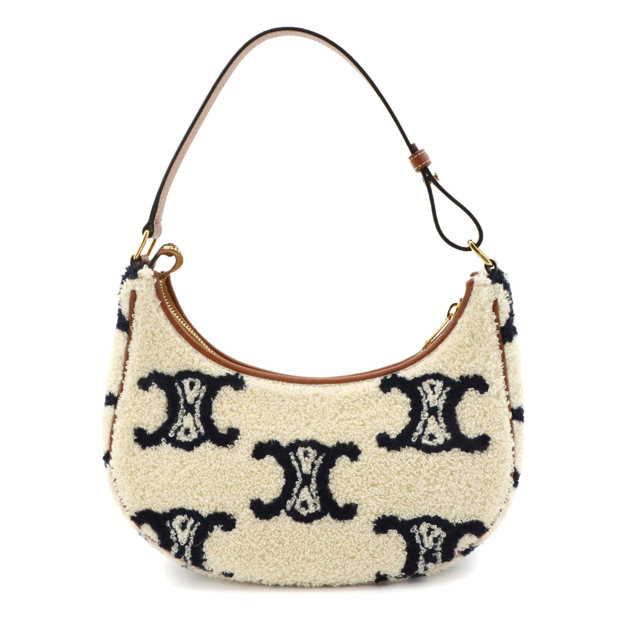 Triomphe Ava Shoulder Bag Pile Leather White Brown Black