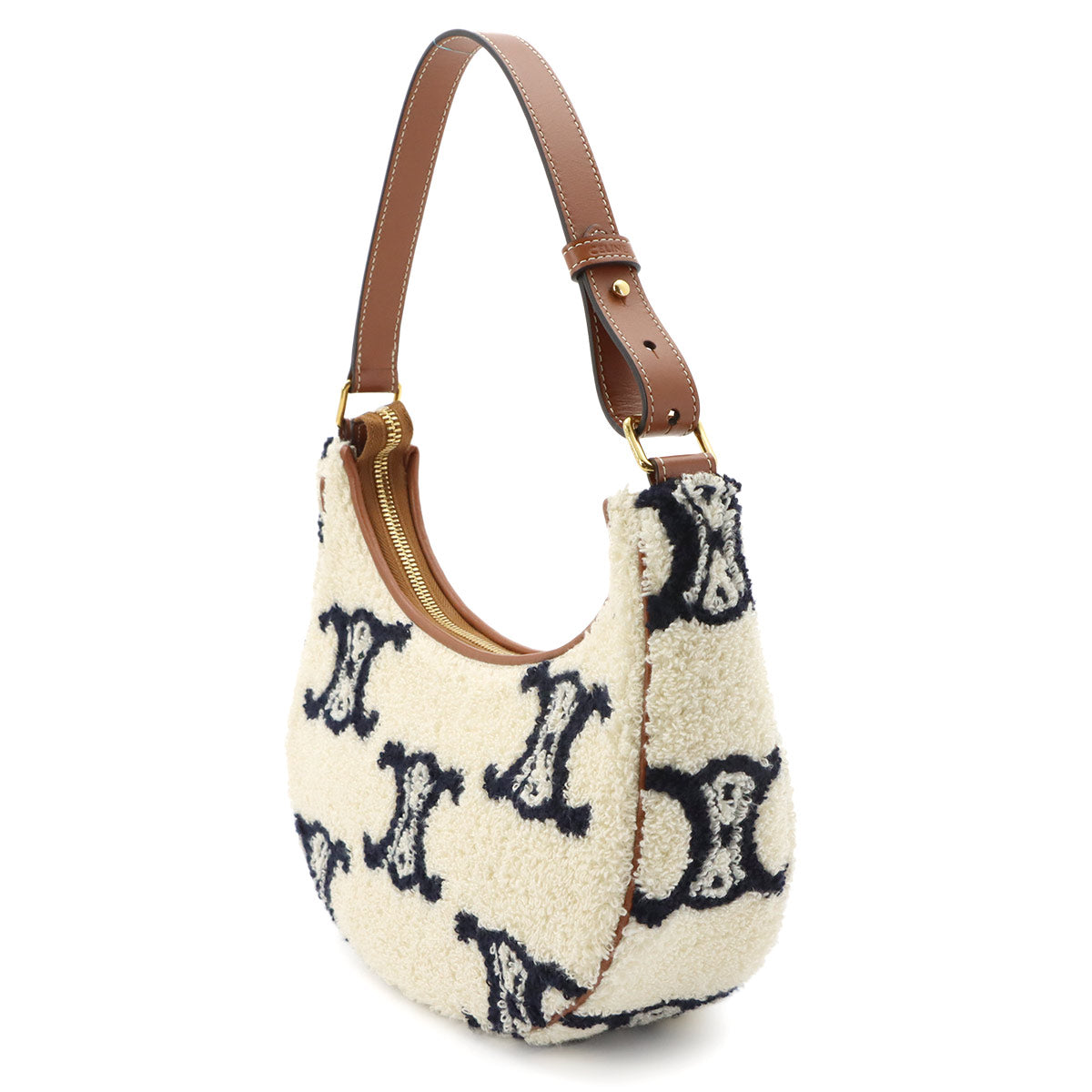 Triomphe Ava Shoulder Bag Pile Leather White Brown Black