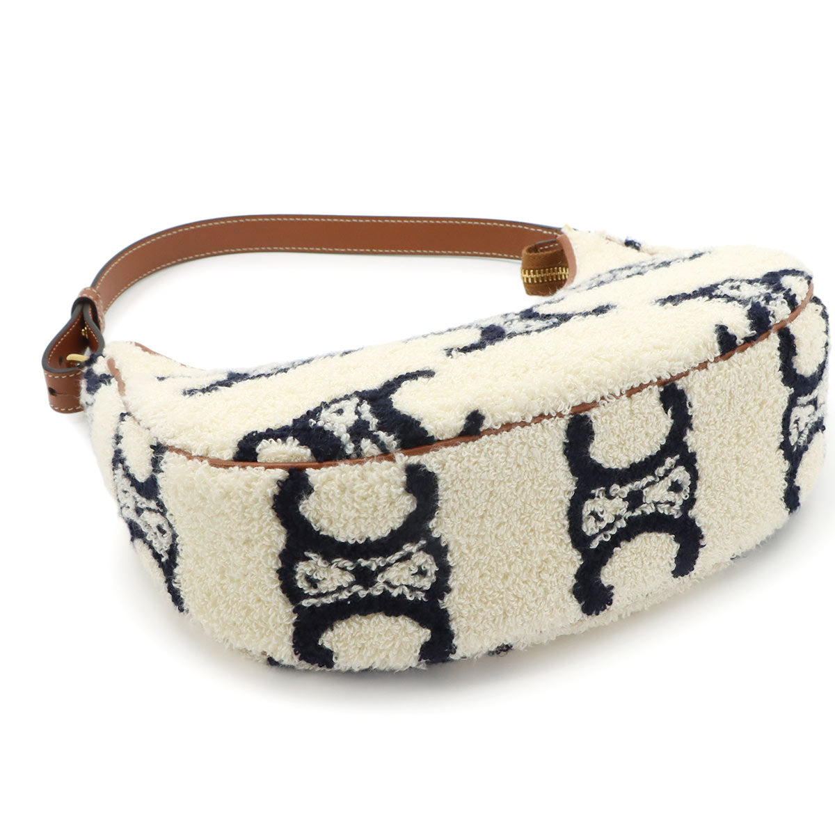 Triomphe Ava Shoulder Bag Pile Leather White Brown Black