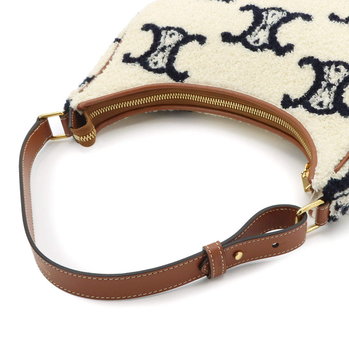 Triomphe Ava Shoulder Bag Pile Leather White Brown Black