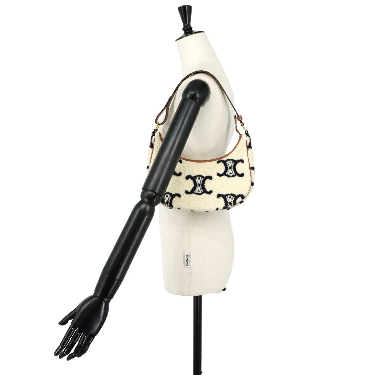 Triomphe Ava Shoulder Bag Pile Leather White Brown Black