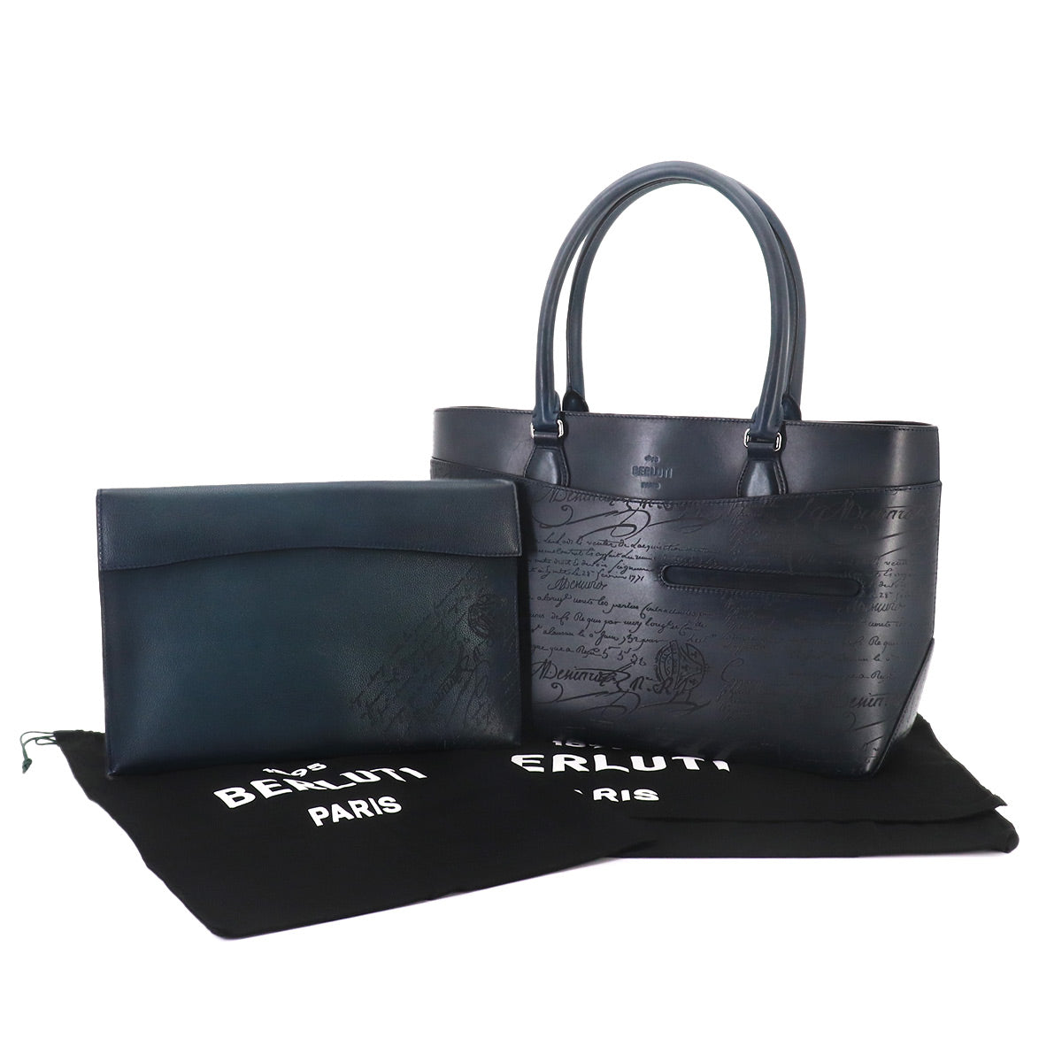 Calligraphy Toujours Tote Bag Venezia Leather Navy Purse
