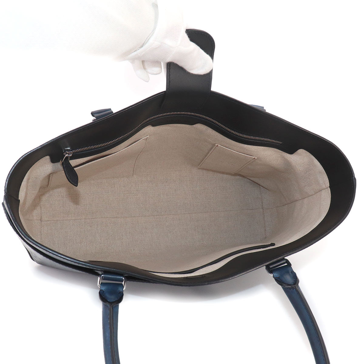 Calligraphy Toujours Tote Bag Venezia Leather Navy Purse