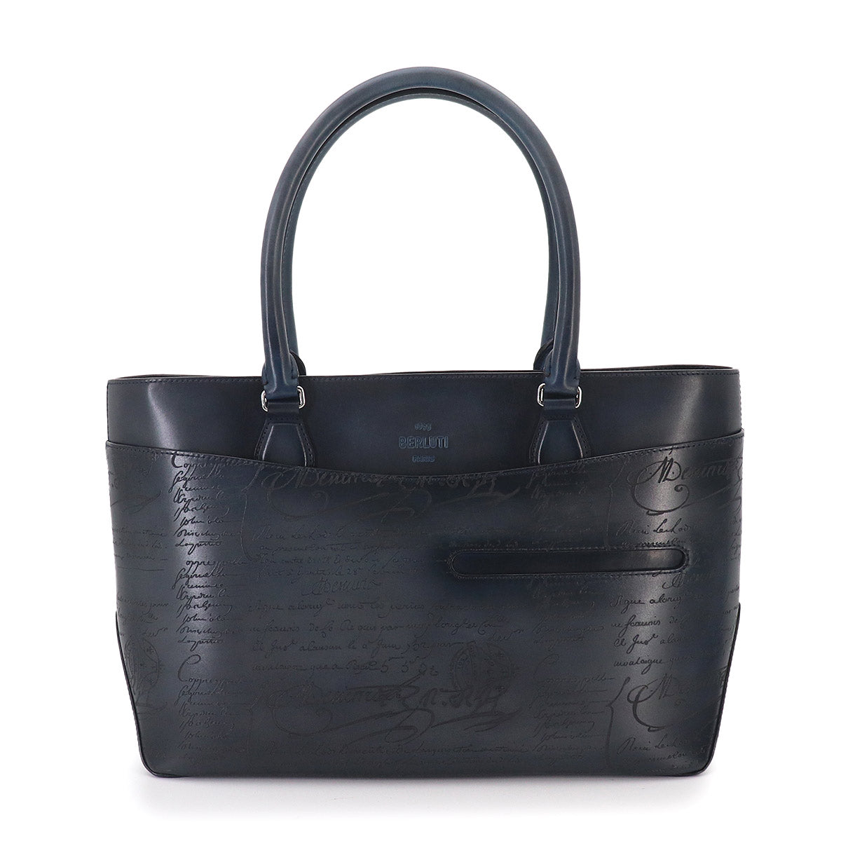 Calligraphy Toujours Tote Bag Venezia Leather Navy Purse