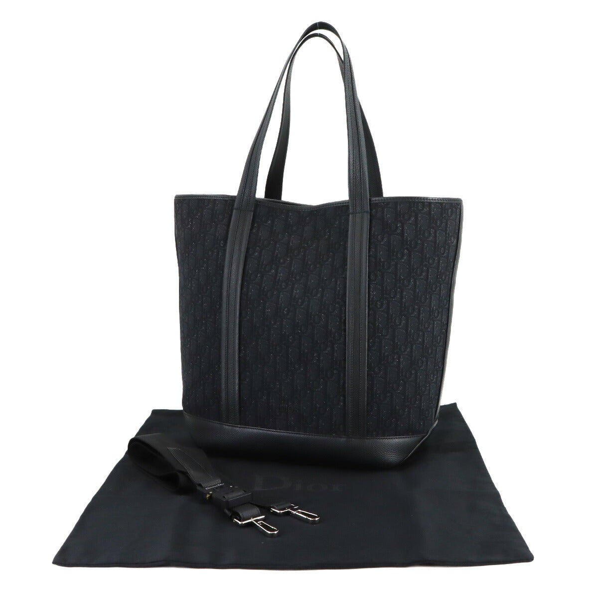 Oblique Voyage Tote Shoulder Bag Canvas Leather Black