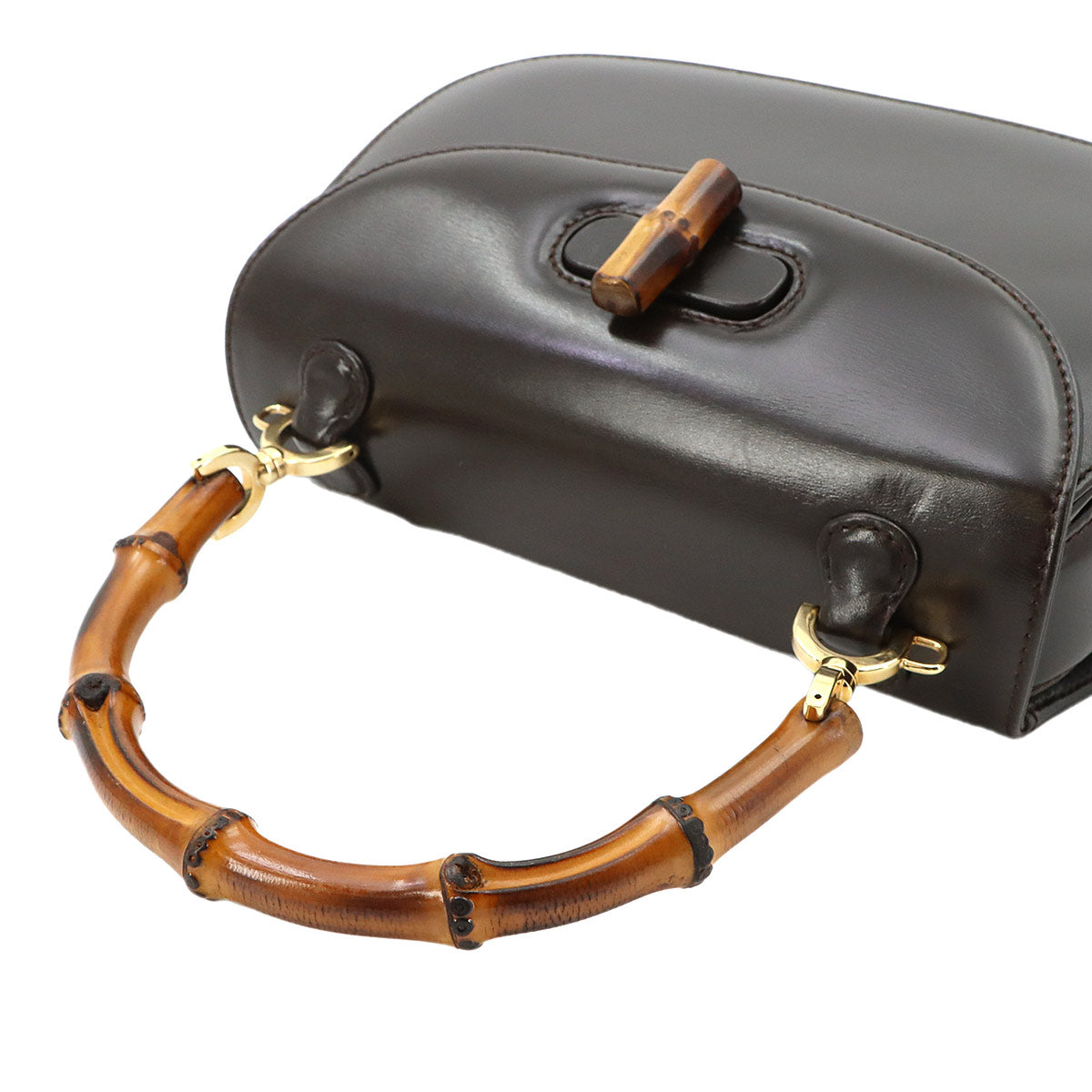 Bamboo 2way Hand Shoulder Bag Leather Brown Purse