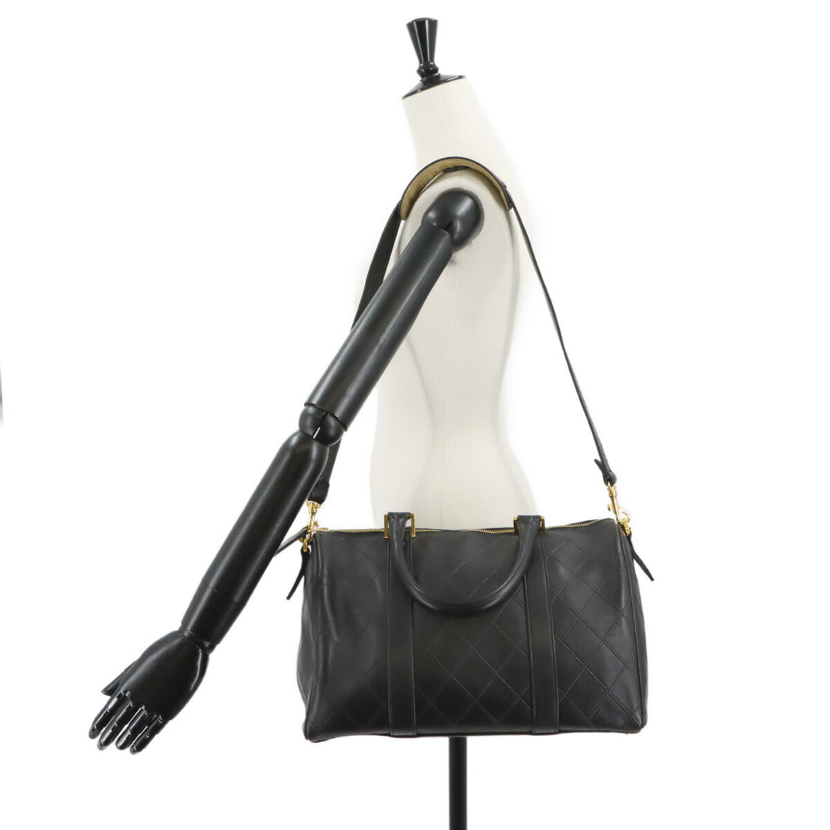 Piccolo 2way Mini Boston Shoulder Bag Leather Black Purse