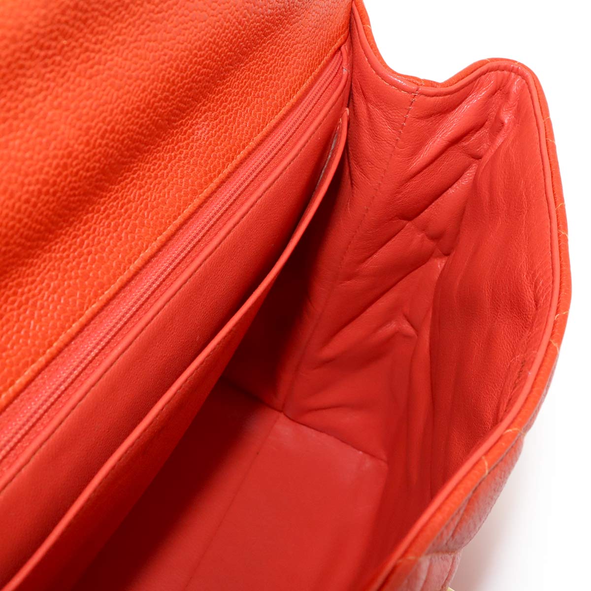 Matelasse Hand Bag Leather Orange A12397 Vintage