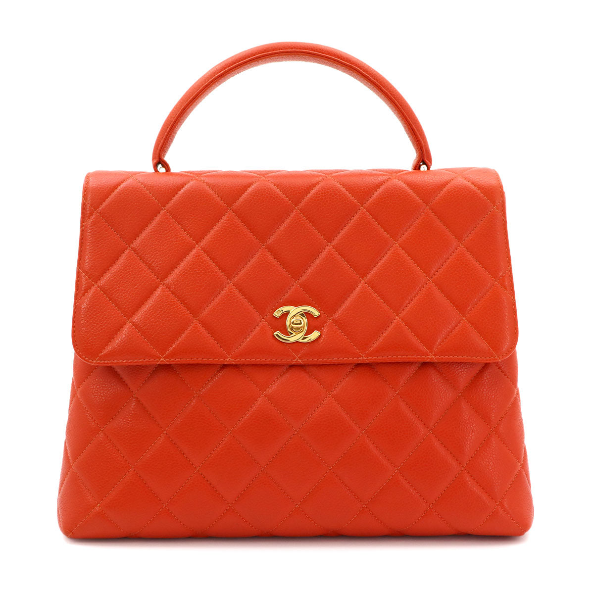 Matelasse Hand Bag Leather Orange A12397 Vintage