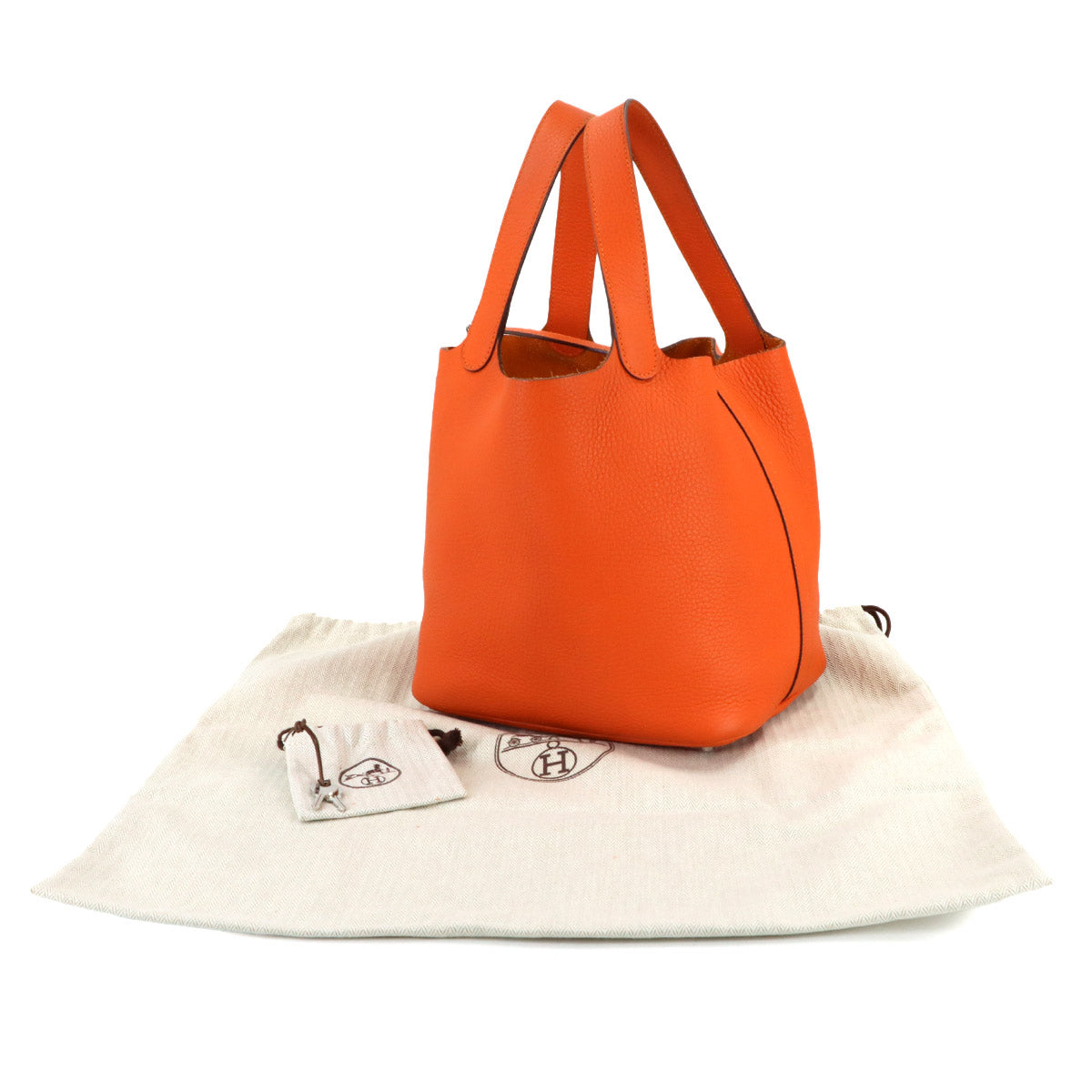 Picotin Lock MM Hand Bag Taurillon Clemence Feu Orange Purse
