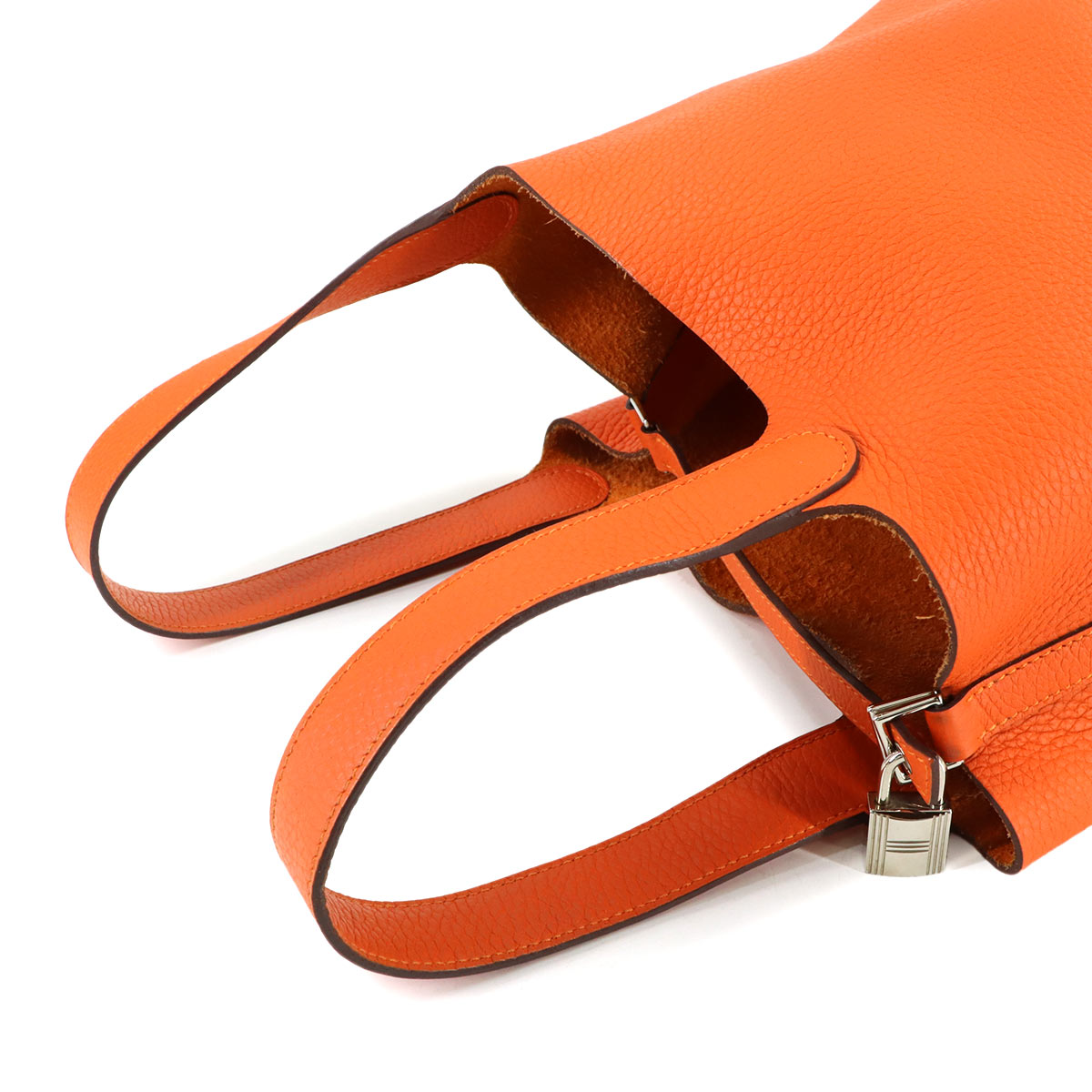Picotin Lock MM Hand Bag Taurillon Clemence Feu Orange Purse