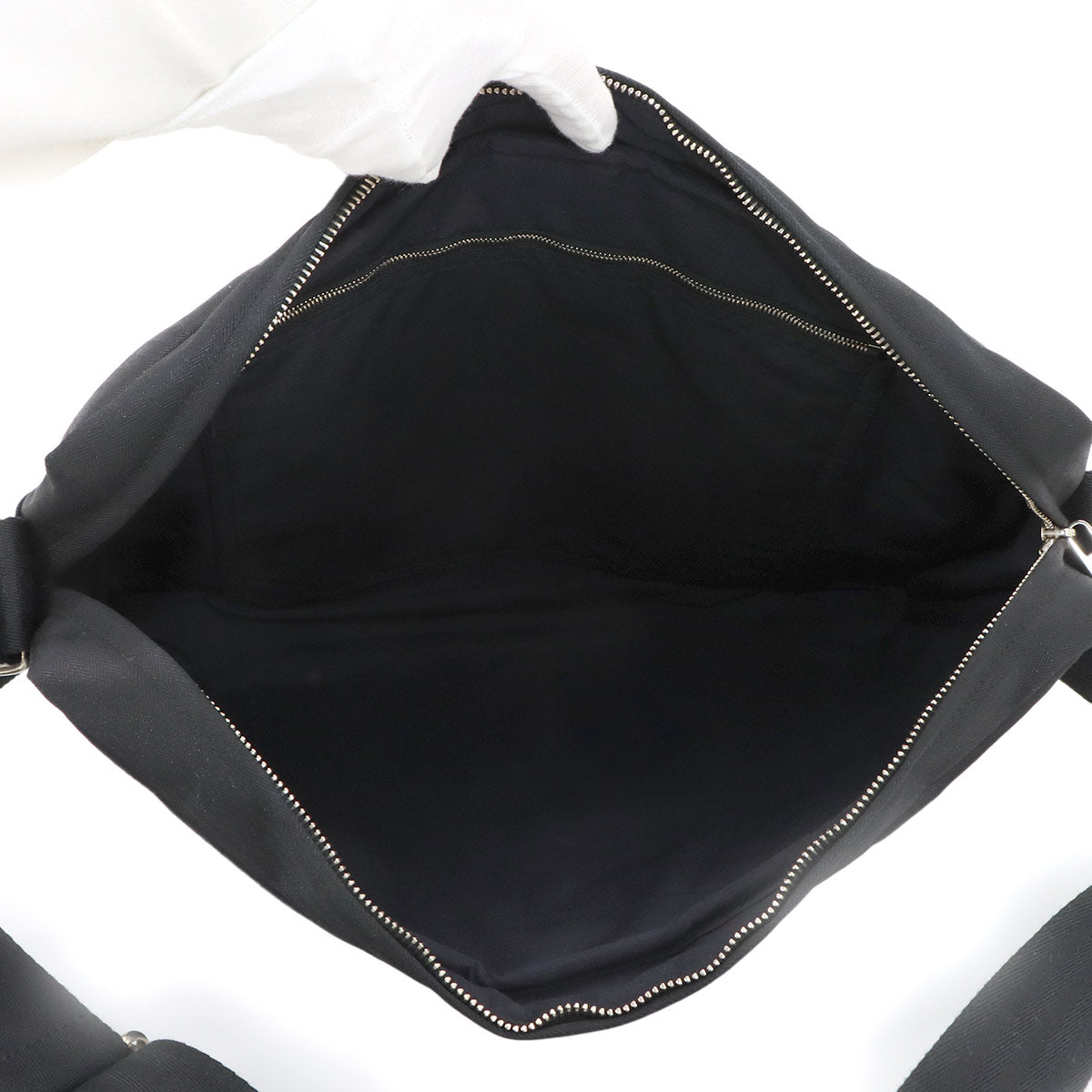 Acapulco Basas MM Shoulder Bag Toile Chevron Leather Black
