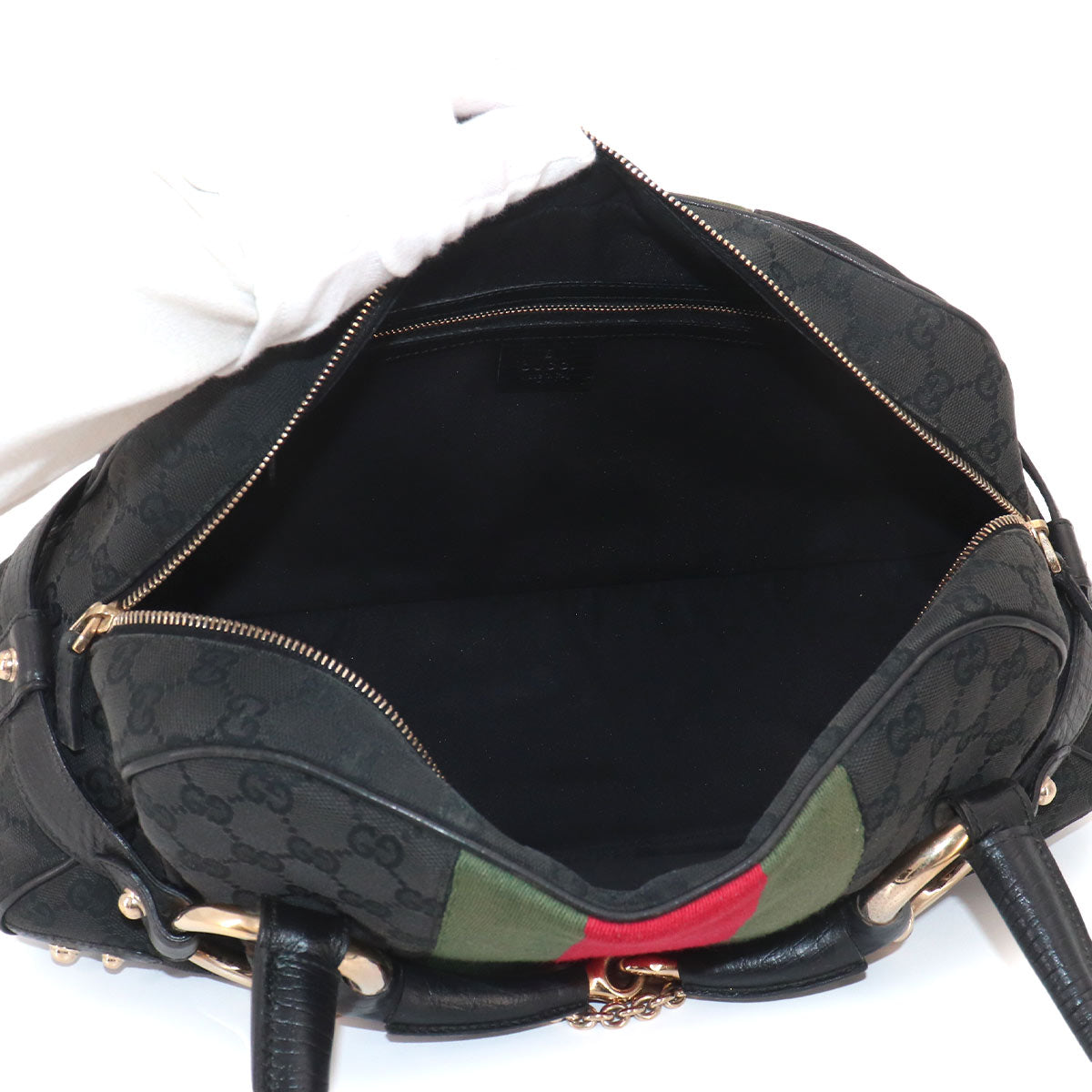 Horsebit Shoulder Bag GG Canvas Leather Black 131092 Purse