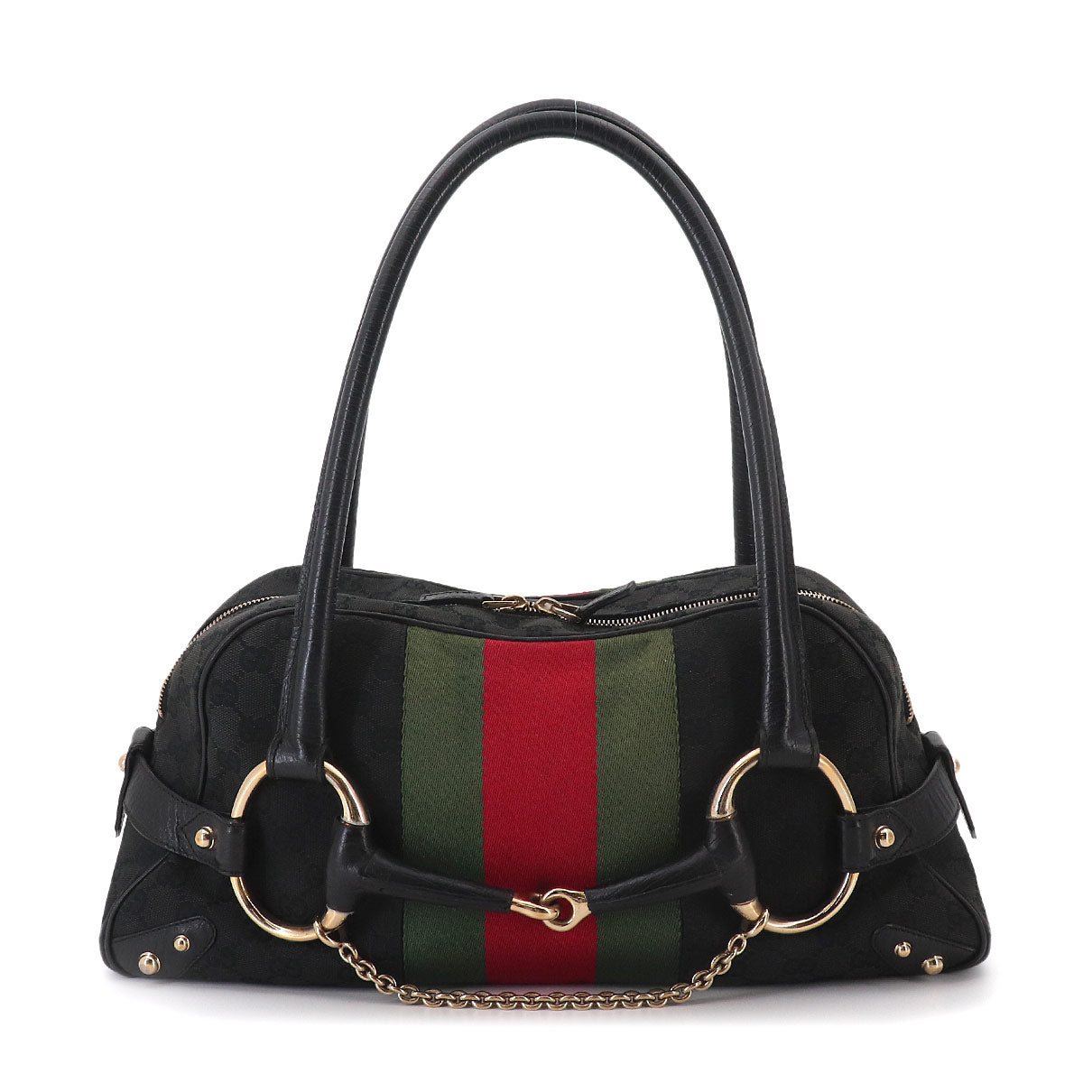 Horsebit Shoulder Bag GG Canvas Leather Black 131092 Purse