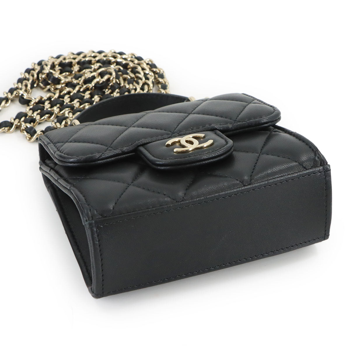 Mini Matelasse Chain Shoulder Bag Leather Black AP2682