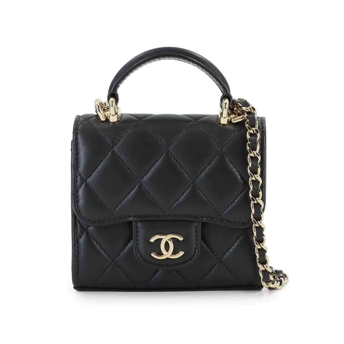 Mini Matelasse Chain Shoulder Bag Leather Black AP2682
