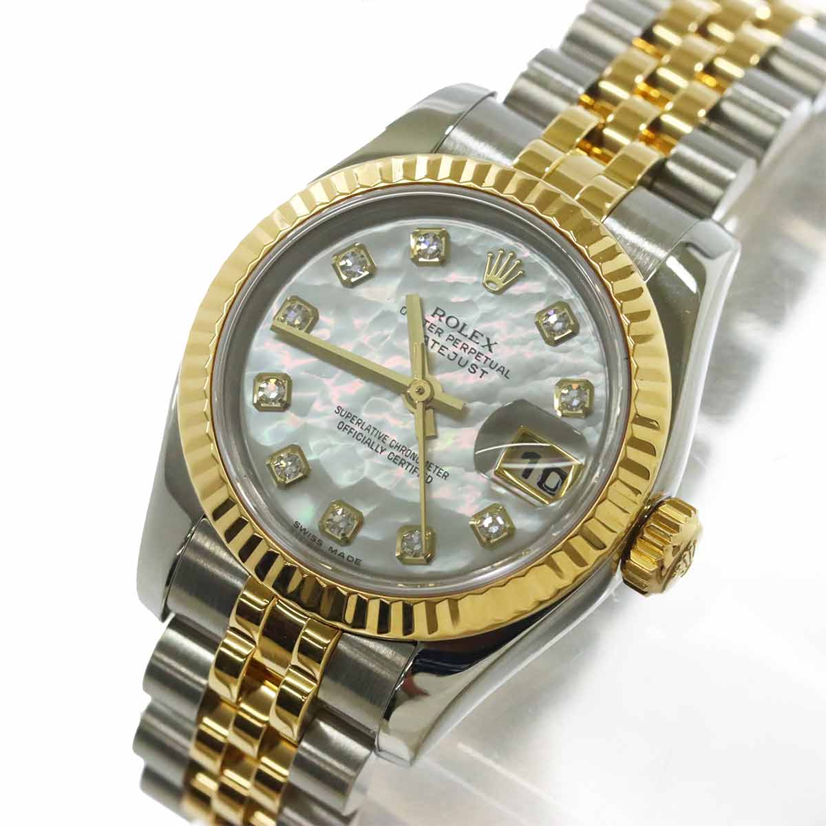 Datejust 179173NG Serial D 750 YG 10P Diamond White Shell Dial