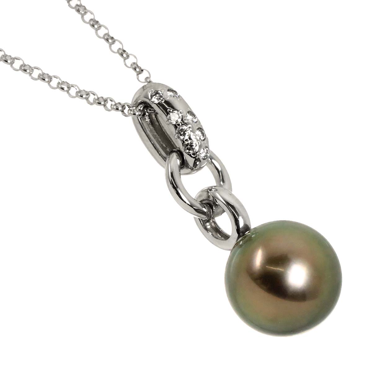 Black Pearl 12.5mm Diamond 0.15ct Necklace 18K WG 750