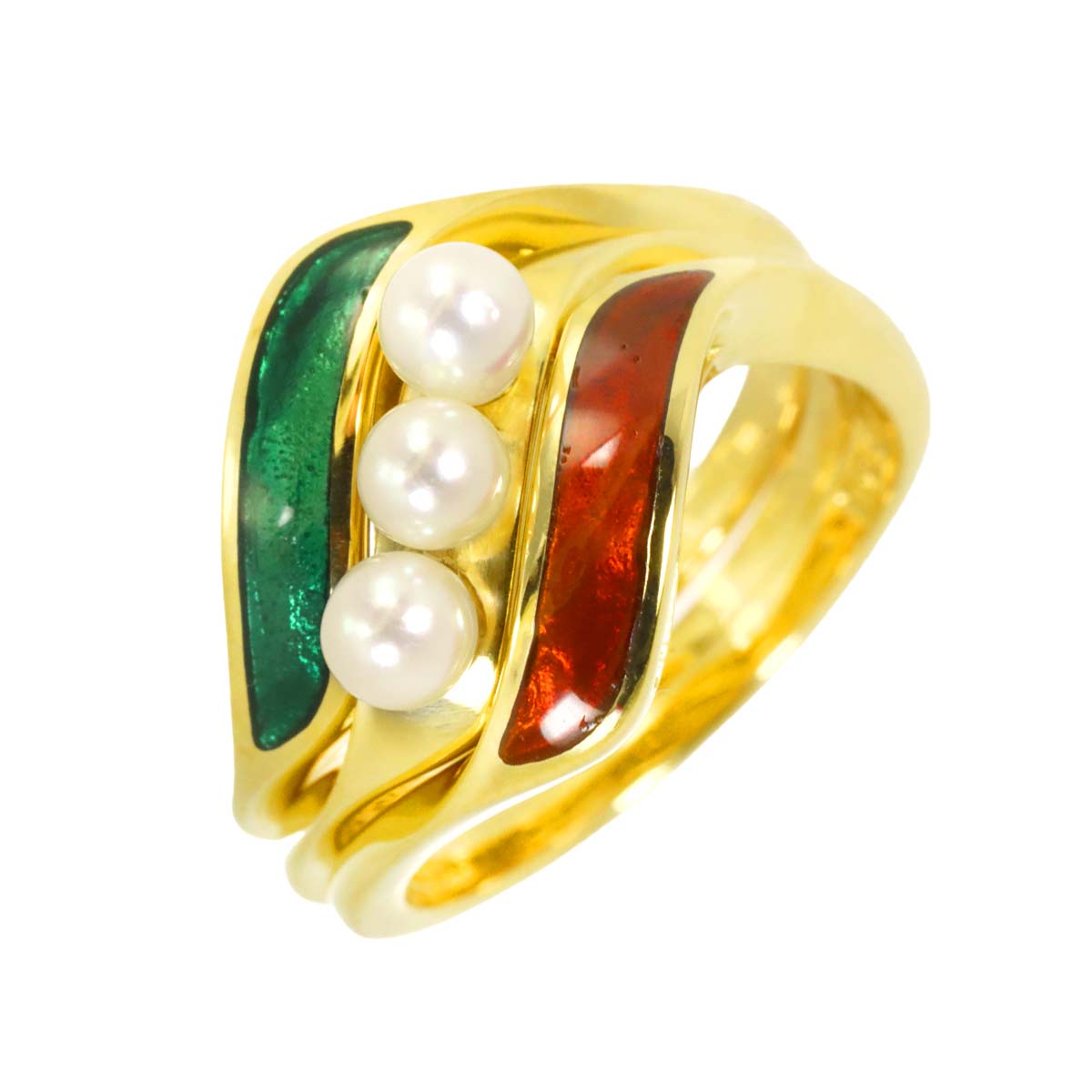 Baby Pearl 3.5mm Enamel Ring 18K YG 750 Size5.25(US)