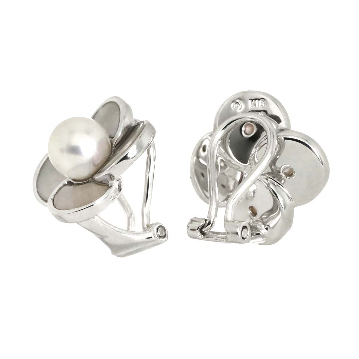 Akoya Pearl 6.1mm MOP Earrings Clip on 18K WG 750