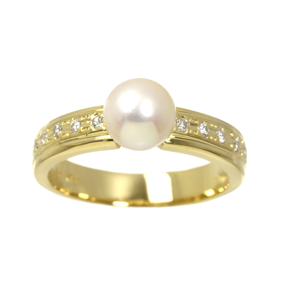 Akoya Pearl Diamond 0.10ct Ring 18K YG Size5.5-5.75(US)
