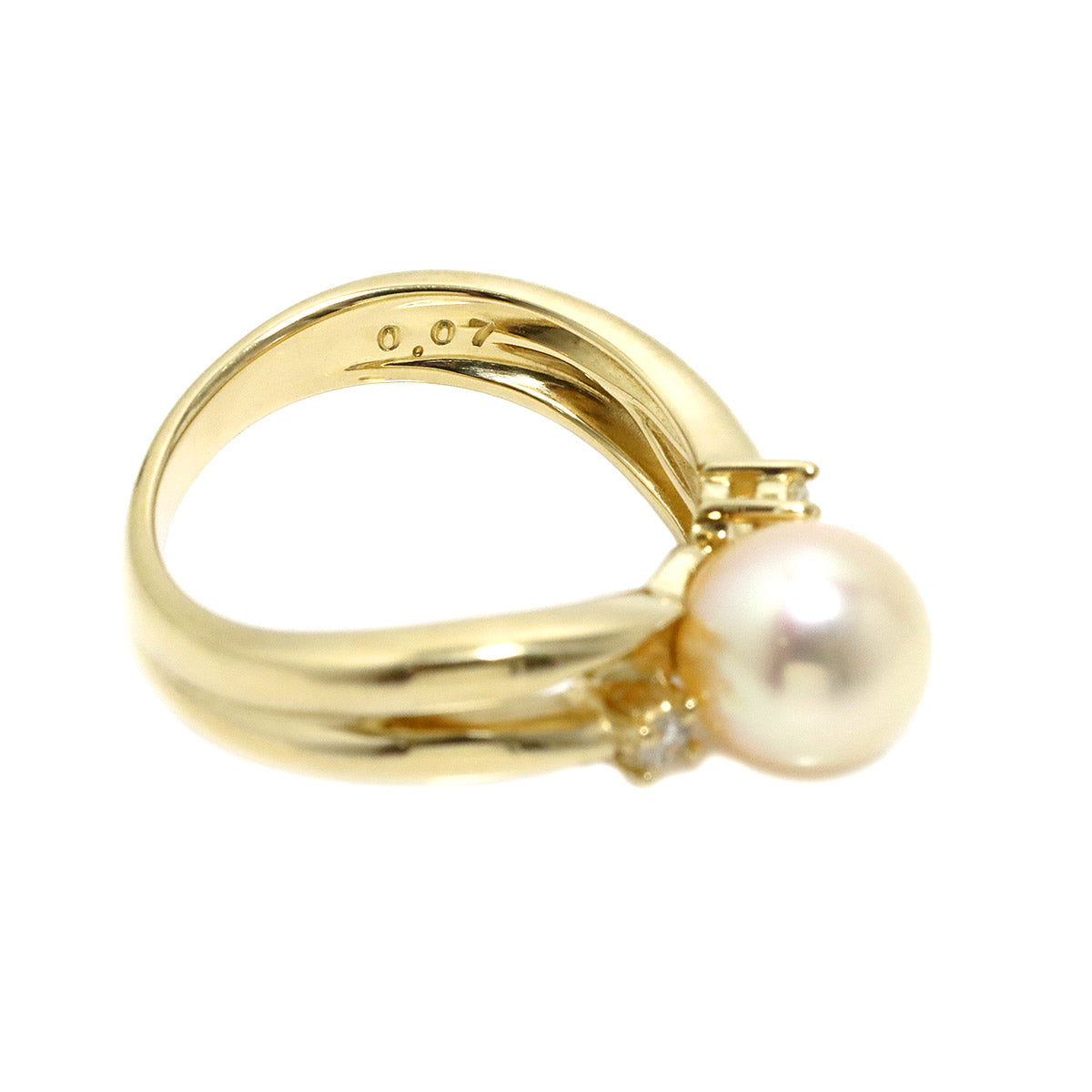 Akoya Pearl Diamond 0.07ct Ring 18K YG Size5.25(US)