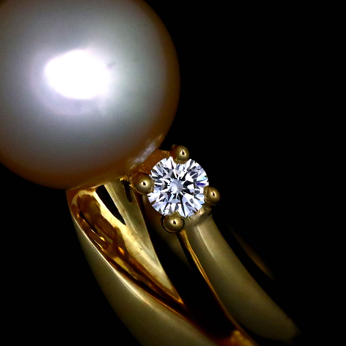Akoya Pearl Diamond 0.07ct Ring 18K YG Size5.25(US)