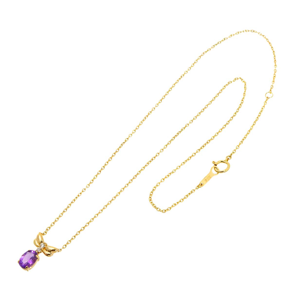 Amethyst Diamond 0.04ct Necklace K18 Yellow Gold 750