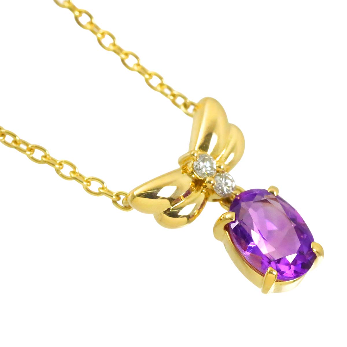 Amethyst Diamond 0.04ct Necklace K18 Yellow Gold 750