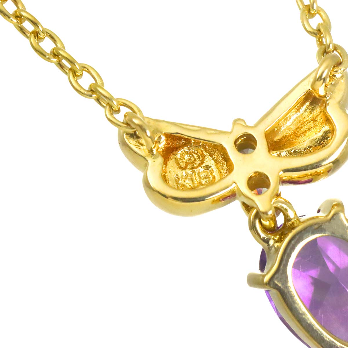 Amethyst Diamond 0.04ct Necklace K18 Yellow Gold 750