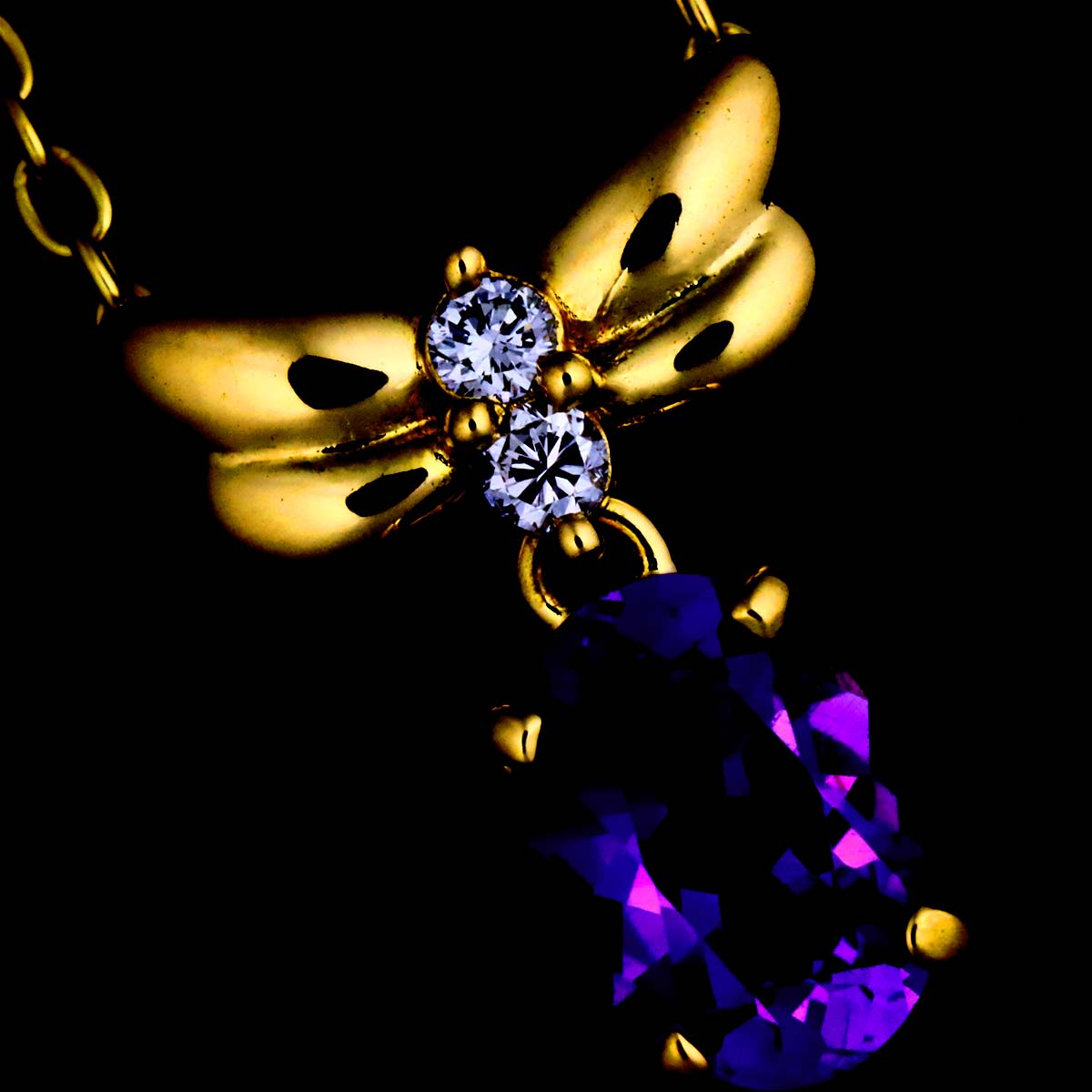 Amethyst Diamond 0.04ct Necklace K18 Yellow Gold 750