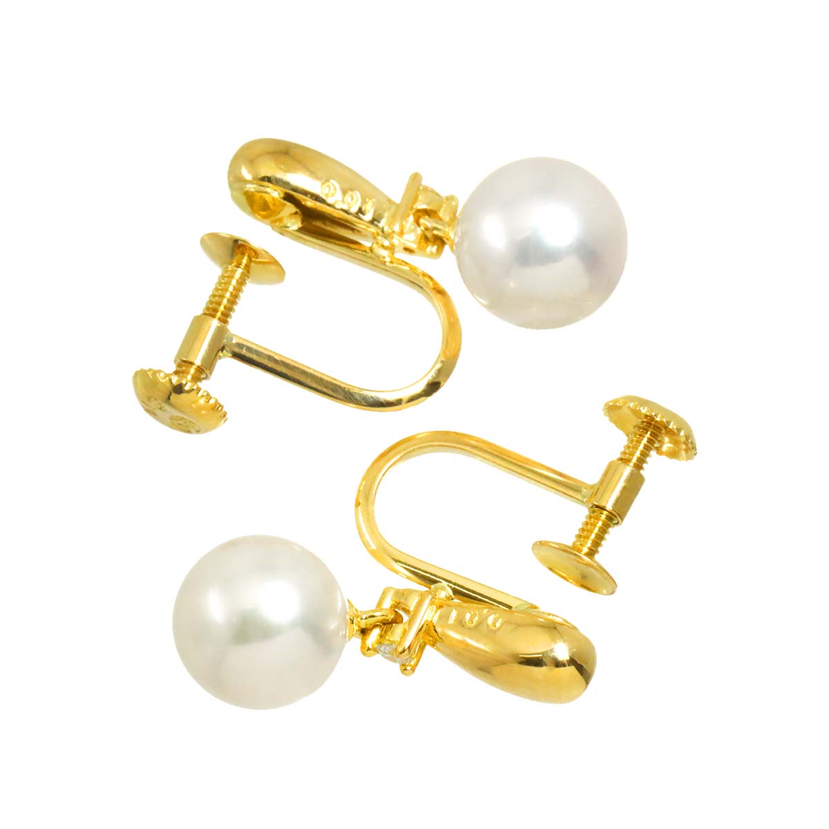 Akoya Pearl 6.9mm Diamond 0.01ct/0.01ct Earrings 18K YG 750