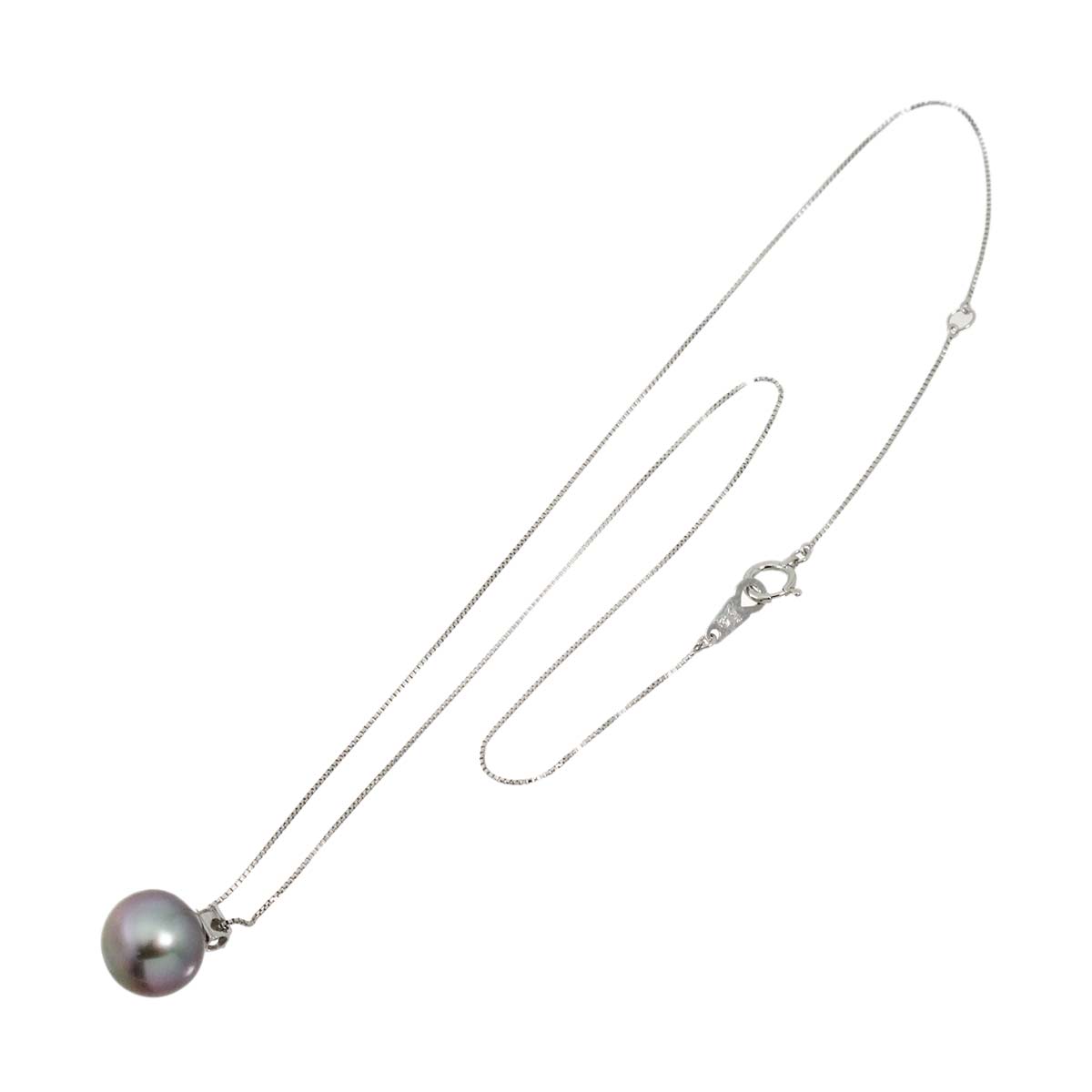 Black Pearl 10.8mm Diamond 0.11ct Necklace 18K WG 750
