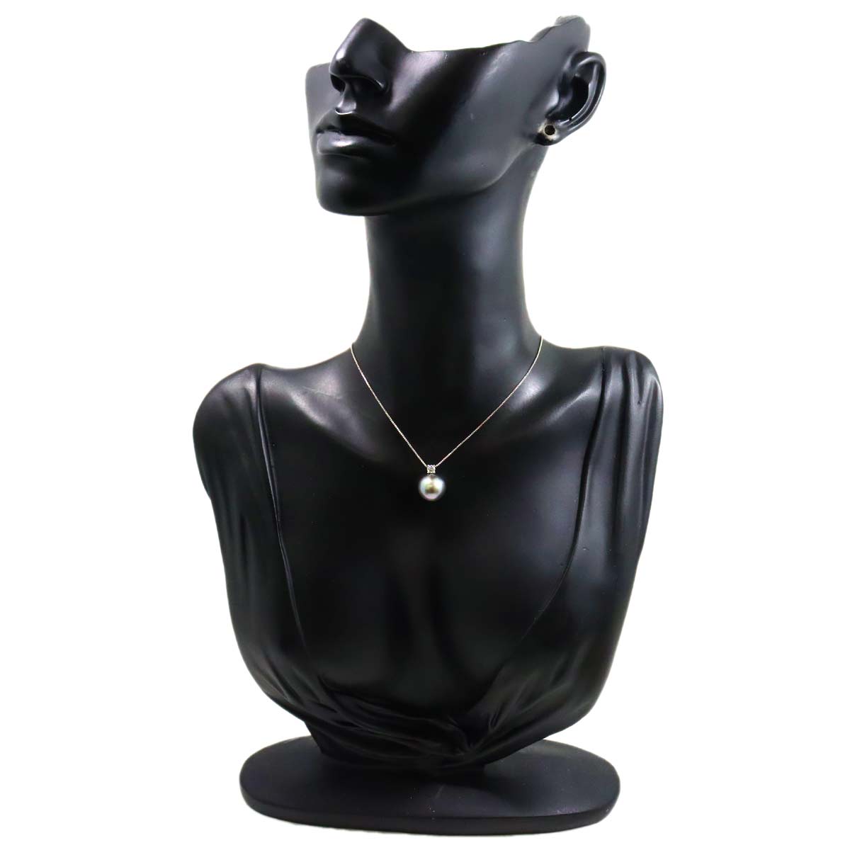 Black Pearl 10.8mm Diamond 0.11ct Necklace 18K WG 750